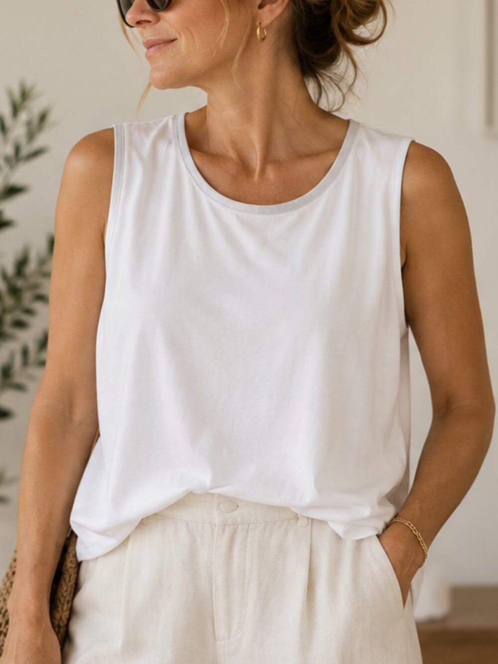 CJ Banks White 100% Cotton Sleeveless Tank Top 2X PTP24